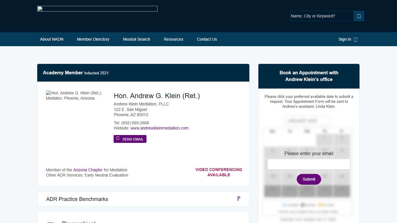 Hon. Andrew G. Klein (Ret.) - Mediator based in Phoenix, Arizona.